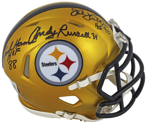 Steelers LBs (3) Ham, Lambert & Russell Signed Flash Speed Mini Helmet BAS Wit 2