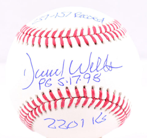 David Wells Autographed Rawlings OML Baseball w/ 3 Stats- Beckett W Hologram