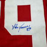 Framed Autographed/Signed Mike Vernon 35x39 Detroit Red Hockey Jersey JSA COA