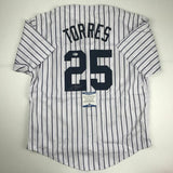 Autographed/Signed GLEYBER TORRES New York Pinstripe Baseball Jersey Beckett COA