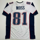 Autographed/Signed Randy Moss New England White Football Jersey Beckett BAS COA