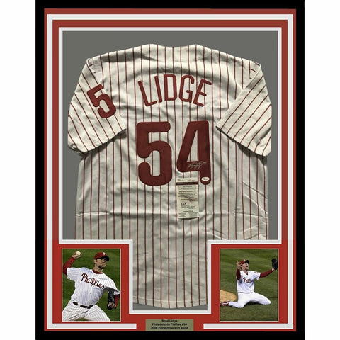 FRAMED Autographed/Signed BRAD LIDGE 33x42 Philadelphia Pinstripe Jersey JSA COA