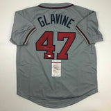 Autographed/Signed TOM GLAVINE Atlanta Grey Baseball Jersey JSA COA Auto