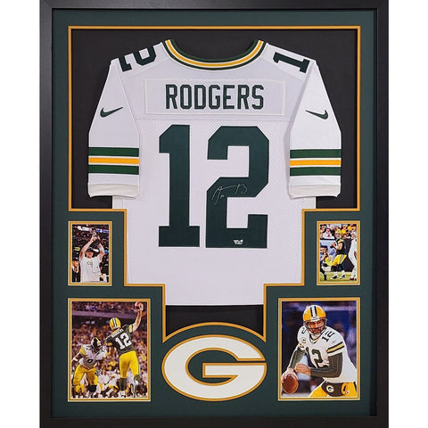 Aaron Rodgers Autographed Signed Framed White Packers Jersey FANATICS