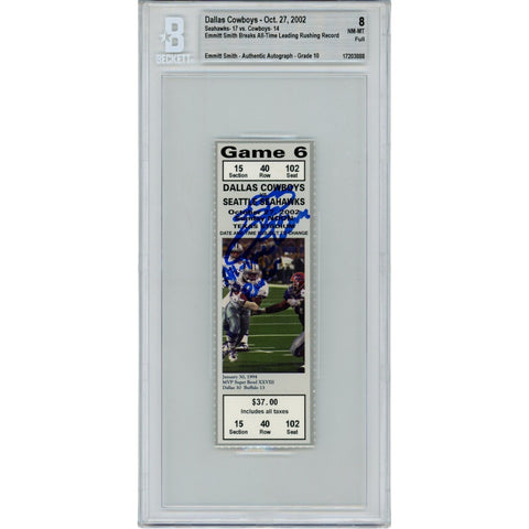 Emmitt Smith Autographed Dallas Cowboys All Time Rushing Record Ticket BAS 48160