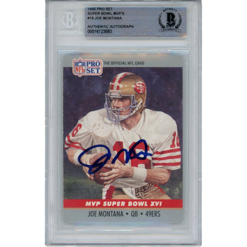 Joe Montana Autographed/Signed 1990 Pro Set MVP 16 Trading Card Beckett 47114