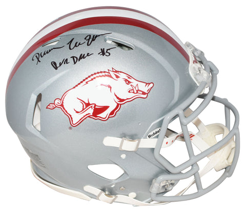 DARREN McFADDEN SIGNED ARKANSAS RAZORBACKS SILVER AUTHENTIC HELMET W/ RUN DMC