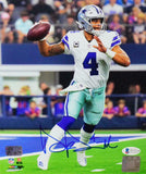 Dak Prescott Signed Cowboys 8x10 PF Passing on Toes Photo - Beckett W Auth *Blue