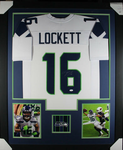 TYLER LOCKETT (Seahawks white TOWER) Signed Autographed Framed Jersey JSA