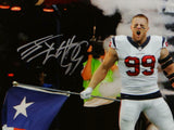 JJ Watt Autographed Houston Texans 16x20 TX Flag Yelling PF Photo- JSA W *Silver