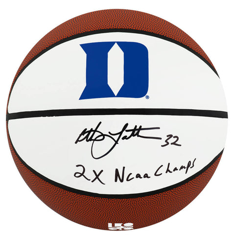 Christian Laettner Signed Duke Logo Brands White Basketball w/2x Champs (SS COA)