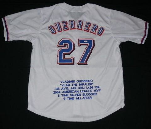 Vladimir Guerrero Signed Rangers Career Stat Jersey (JSA COA) A.L. M.V.P. 2004