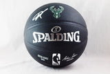 Giannis Antetokounmpo Signed Bucks Logo NBA Official Black Basketball - JSA W