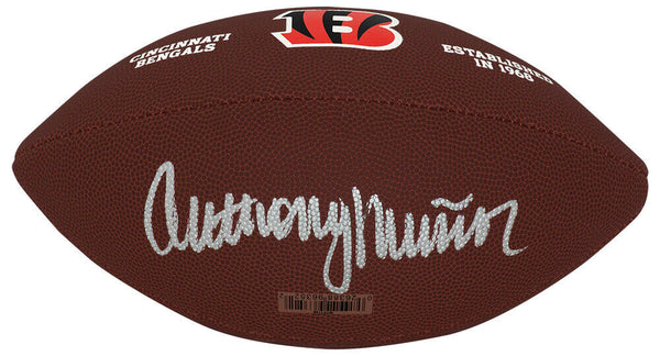 Anthony Munoz Signed Bengals Wilson Brown Logo Full Size Football (SCHWARTZ COA)