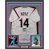 Framed Autographed/Signed Pete Rose Philadelphia 33x42 Pinstripe Jersey JSA COA