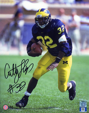 Anthony Thomas Signed Michigan Navy Jersey Action 8x10 Photo - (SCHWARTZ COA)