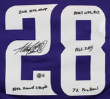 Vikings Adrian Peterson "Career Stat" Signed Purple Nike Game Jersey BAS Witness