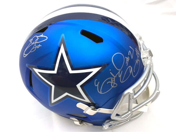 Emmitt Smith & Ezekiel Elliott Signed Cowboys Blaze Speed Replica Helmet BAS