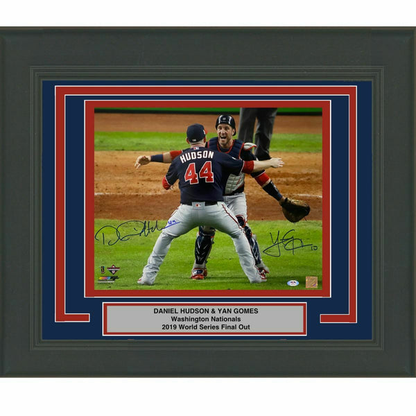 FRAMED Autographed/Signed DANIEL HUDSON YAN GOMES 2019 WS 16x20 Photo PSA COA