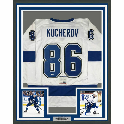 FRAMED Autographed/Signed NIKITA KUCHEROV 33x42 Tampa Bay White Jersey PSA COA