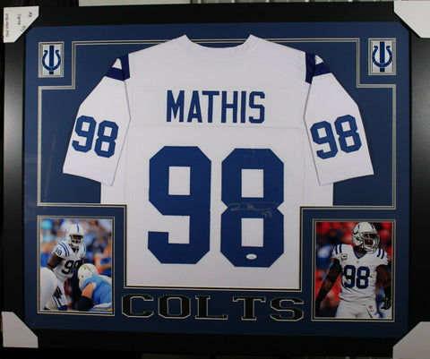 ROBERT MATHIS (Colts white SKYLINE) Signed Autographed Framed Jersey JSA