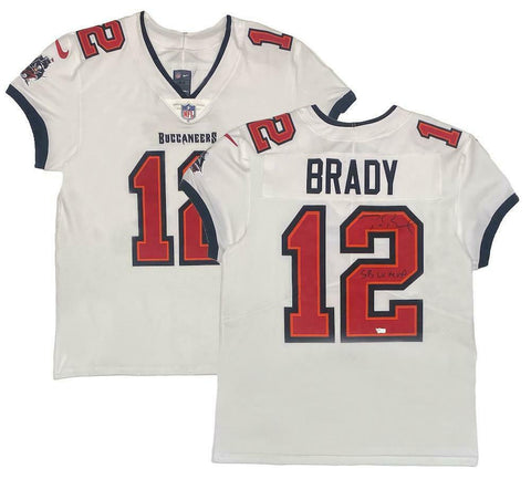 TOM BRADY Autographed "SB LV MVP" White Buccaneers Nike Elite Jersey FANATICS