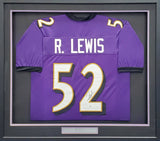 RAVENS RAY LEWIS AUTOGRAPHED SIGNED PURPLE CUSTOM FRAMED JERSEY BECKETT 185766