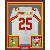 FRAMED Autographed/Signed CLYDE EDWARDS-HELAIRE 33x42 KC White Jersey BAS COA