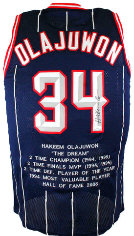 Hakeem Olajuwon Autographed Blue Stat Pro Jersey- JSA W *Black