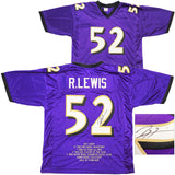 RAVENS RAY LEWIS AUTOGRAPHED SIGNED PURPLE FOOTBALL JERSEY WITH STATS JSA 228090