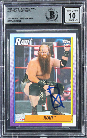 Ivar Authentic Signed 2021 Topps Heritage WWE #18 Card Auto 10! BAS Slab