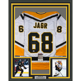 Framed Autographed/Signed Jaromir Jagr 33x42 Pittsburgh White Jersey JSA COA