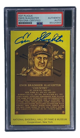 Enos Slaughter Signed 4x6 St Louis Cardinals HOF Plaque Card PSA/DNA 85025656