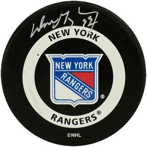 Wayne Gretzky Signed NY Rangers Large Team Logo Hockey Puck -(WG Authentics COA)