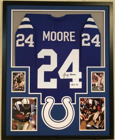 FRAMED LENNY MOORE AUTOGRAPHED SIGNED INSCRIBED BALTIMORE COLTS JERSEY JSA COA