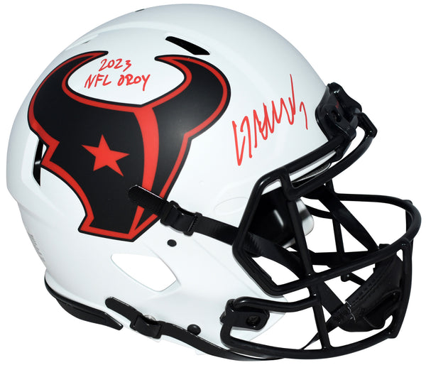 CJ STROUD SIGNED HOUSTON TEXANS LUNAR AUTHENTIC HELMET FANATICS W/ 2023 NFL OROY