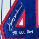 Framed Autographed/Signed Kerry Wood 98 ROY 35x39 Pinstripe Jersey Beckett COA