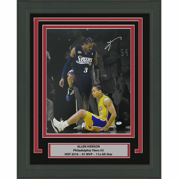 FRAMED Autographed/Signed ALLEN IVERSON Spotlight Step-Over 16x20 Photo PSA COA