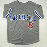 Autographed/Signed STEVE GARVEY Los Angeles Grey Baseball Jersey Beckett BAS COA