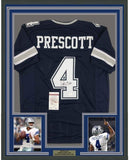 Framed Autographed/Signed Dak Prescott 35x39 Dallas Dark Blue Jersey JSA COA