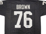 OAKLAND RAIDERS BOB BROWN AUTOGRAPHED BLACK JERSEY "HOF 04" BECKETT QR 229533