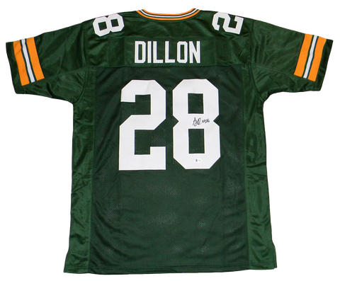 AJ DILLON AUTOGRAPHED SIGNED GREEN BAY PACKERS #28 GREEN JERSEY BECKETT