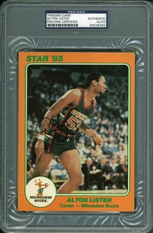 Bucks Alton Lister Authentic Signed Card 5X7 Star '85 Orange PSA/DNA Slabbed