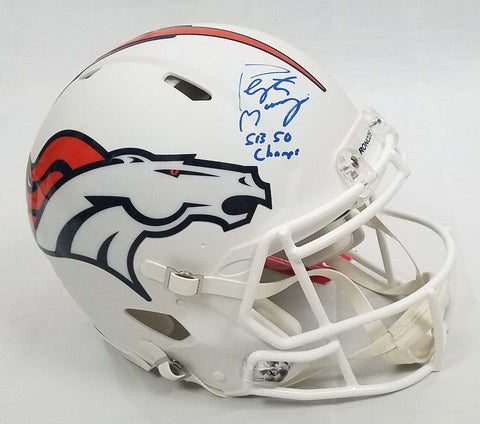 Peyton Manning Signed Broncos Flat White Authentic Helmet W/SB Champs Fanatics