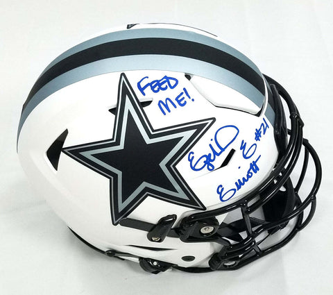 Ezekiel Elliott Signed Cowboys Lunar Speed Flex Helmet W/ Feed Me Beckett