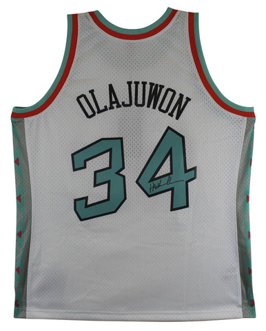 Rockets Hakeem Olajuwon Signed 1996 White M&N ASG Swingman Jersey BAS Witnessed