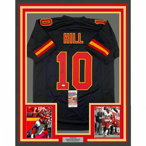 FRAMED Autographed/Signed TYREEK HILL 33x42 Kansas City Black Jersey JSA COA