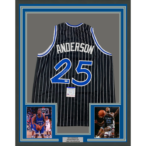 Autographed/Signed Nick Anderson 33x42 Orlando Black Pinstripe Jersey PSA COA