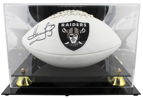 Raiders Howie Long Signed White Panel Logo Football W/ Case BAS Witnessed