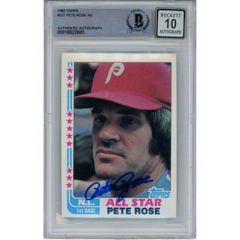 Pete Rose Autographed/Signed 1982 Topps 337 10 Auto Trading Card Beckett 47107